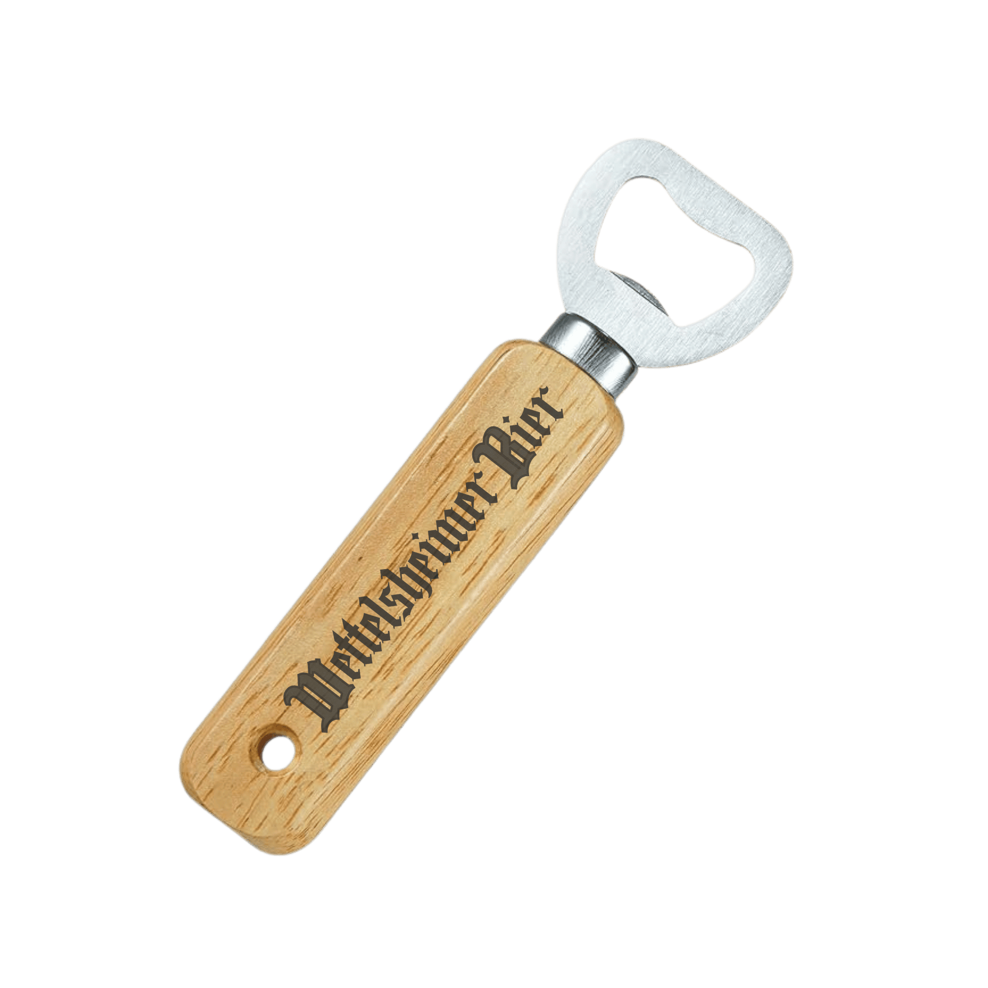 Wettelsheimer Bier – Flaschenöffner aus Holz mit Lasergravur