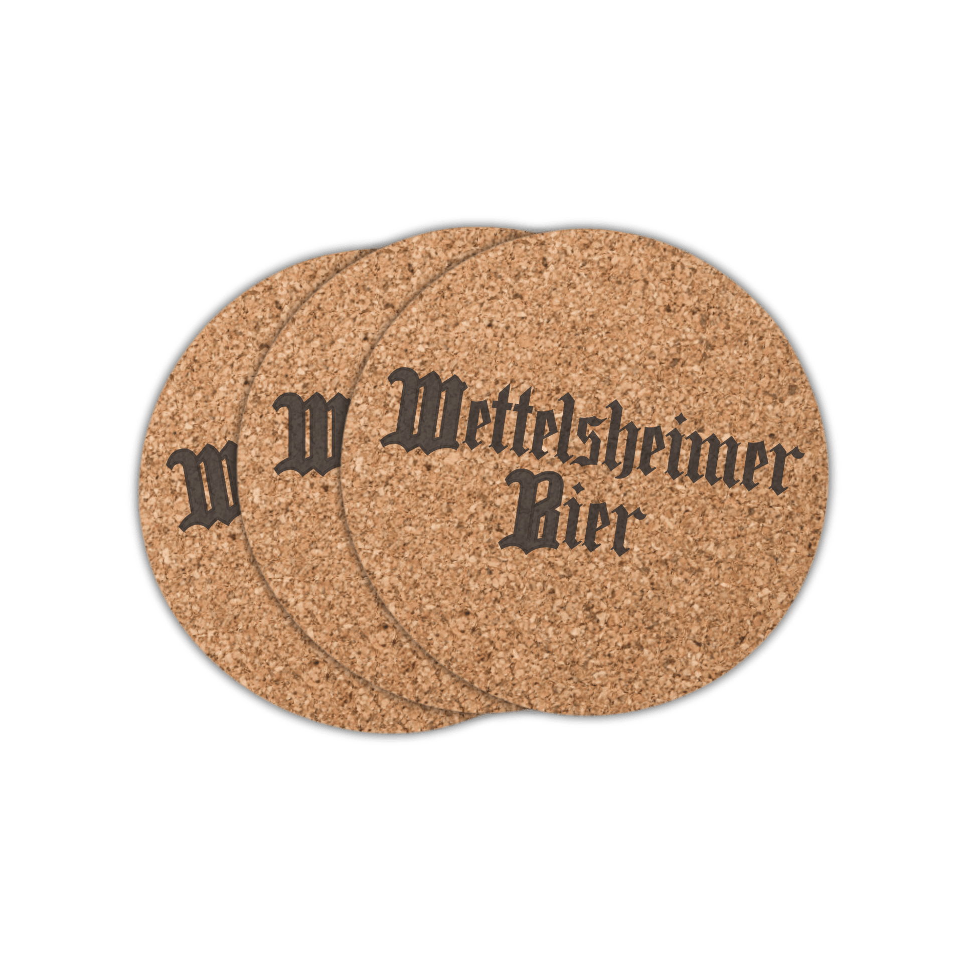 Wettelsheimer Bier – 3x Korkuntersetzer "Schriftzug" (Lasergravur)